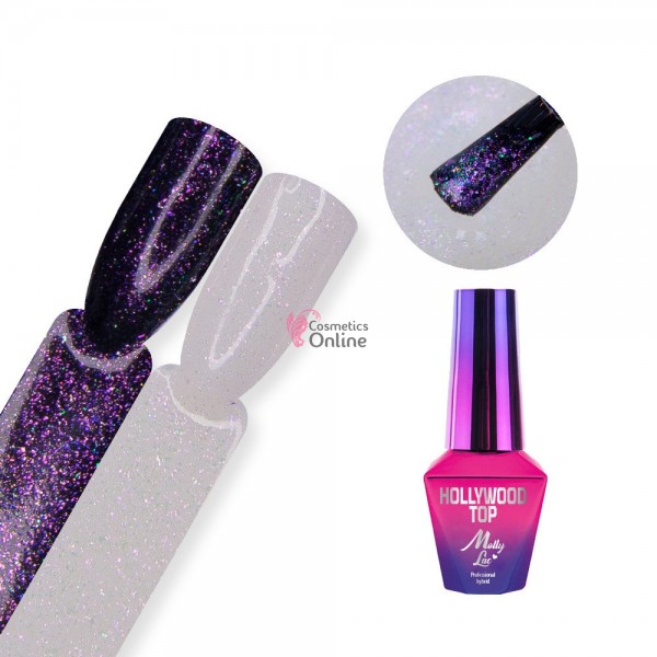 Top Coat Hollywood MollyLac cu particule pentru lacuri hibride UV/LED de 10g NO WIPE - 56356 OH, RIO!